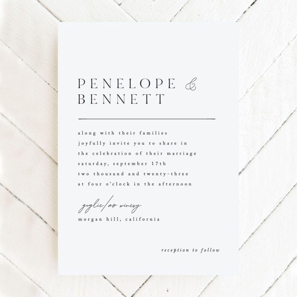 Wedding invitation in black and white print