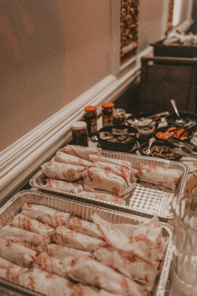 Portilla's hot dogs being served at a wedding reception.