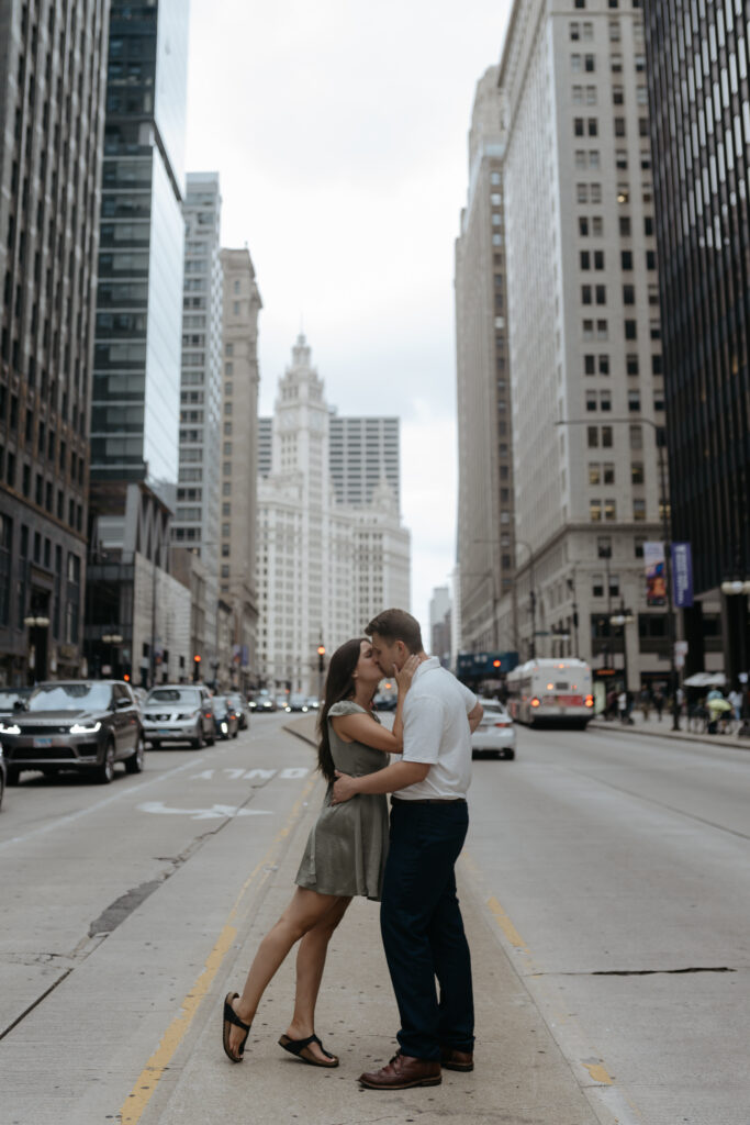 Editorial Chicago street photography with the Wrigley building backdrop